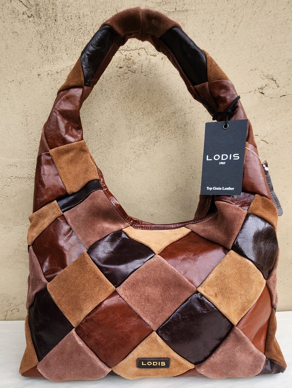 Lodis Patchwork Leather Hobo Bag in Multi Brown Tones - Picture 3 of 12